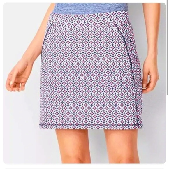 TALBOTS Pink White Navy Geometric Skirt Pockets Shorts underneath NWT plus size - Picture 1 of 7